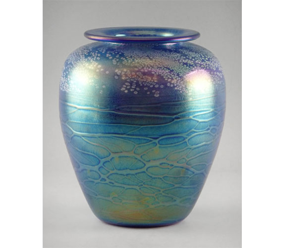 Blue Luster Glass Vase by Tom Stoenner